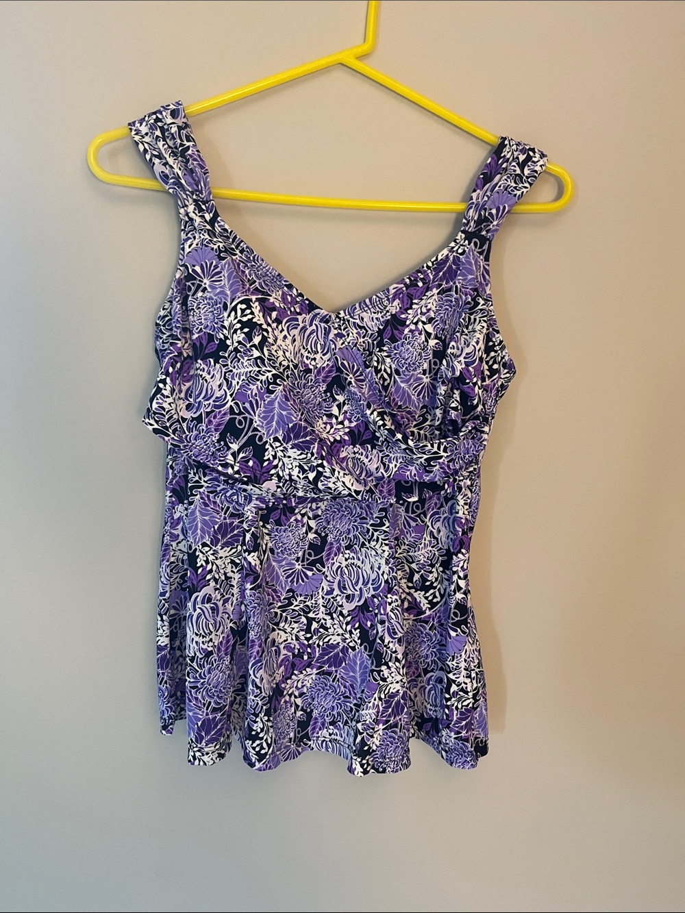 Purple Floral V-Neck Camisole Tank with Wide Straps